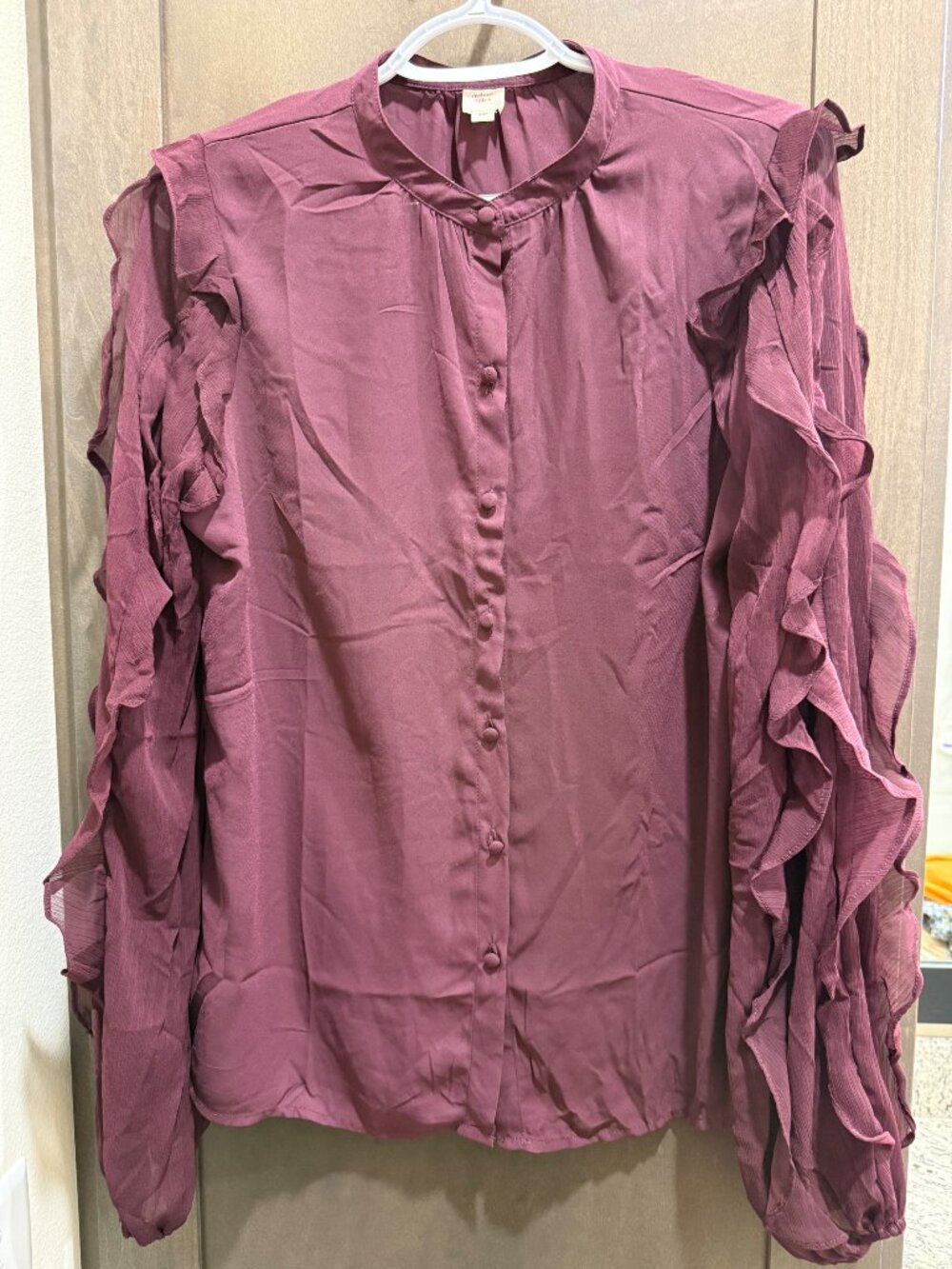 Autres Filles Ruffled Long Sleeve Blouse in Burgundy Size S/P